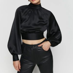 Reformation Black Satin Blouse